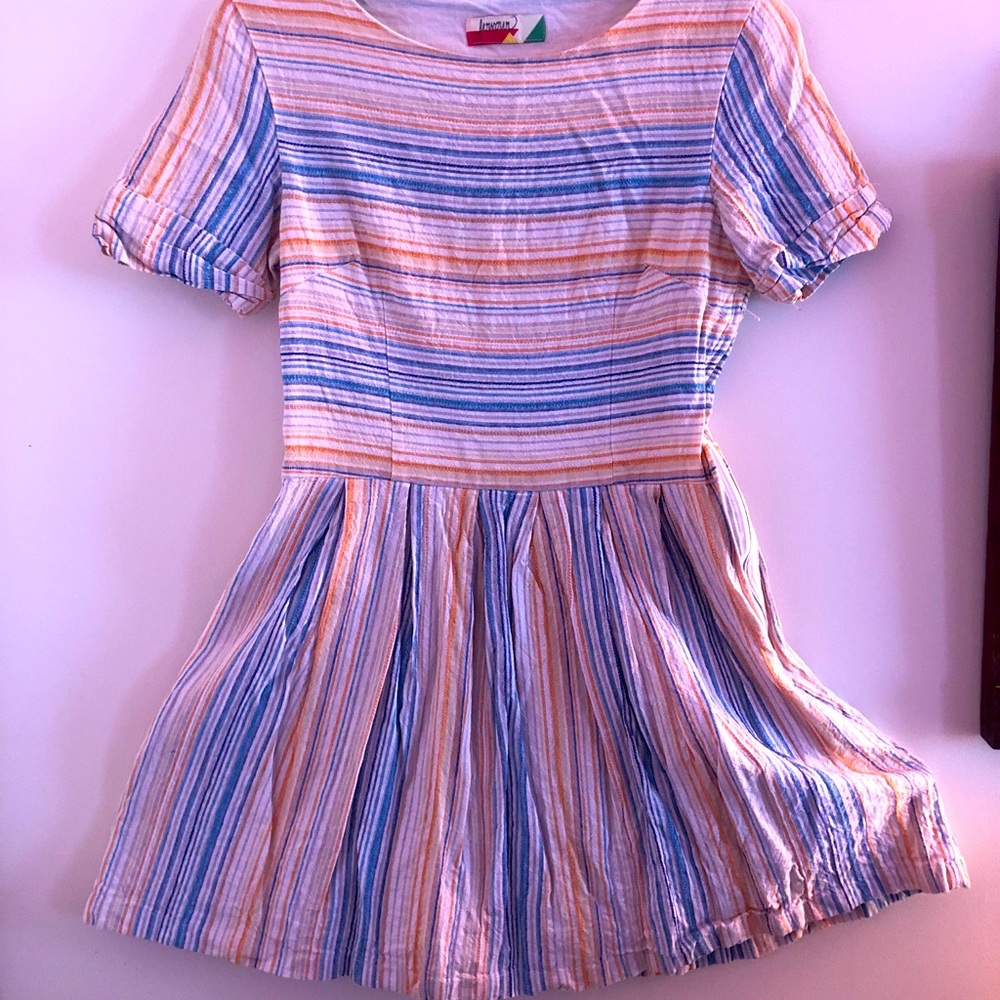 ModCloth Fervour Seersucker Linen Striped dress S